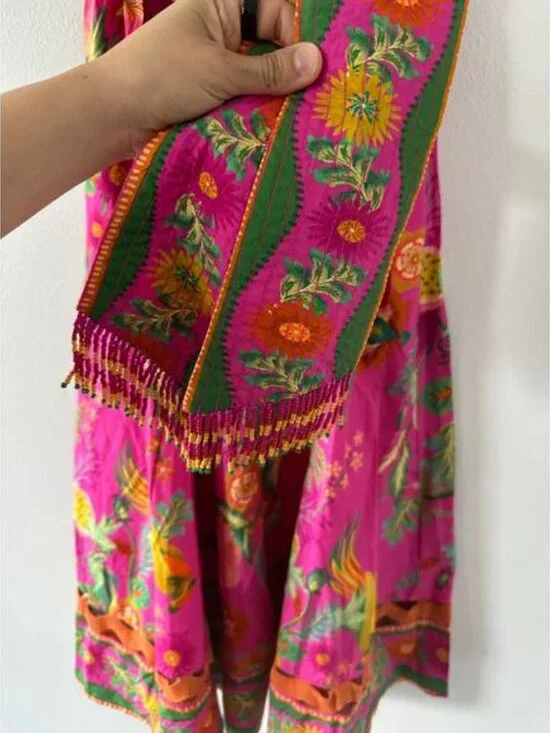 FARM RIO Delicate Fruit Garden Pink Midi Dress Size Small New - Picture 4 of 7